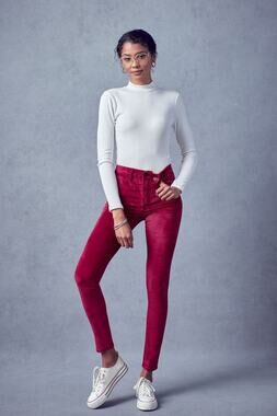 Kancan Skinny Pants 23 0 Red Ginny Mid Rise Velvet Ankle 5-Pocket